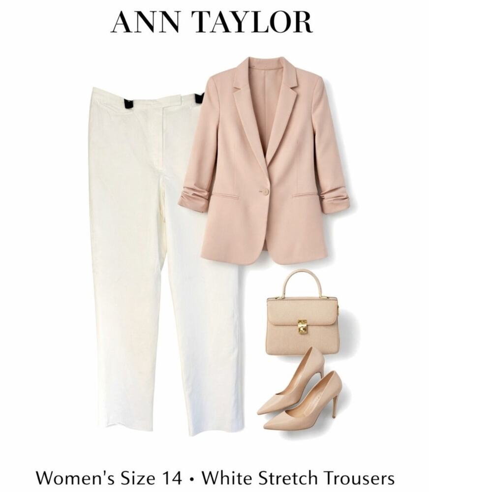 Ann Taylor White Stretch Trousers Women’s Size 14 Work Career Pants